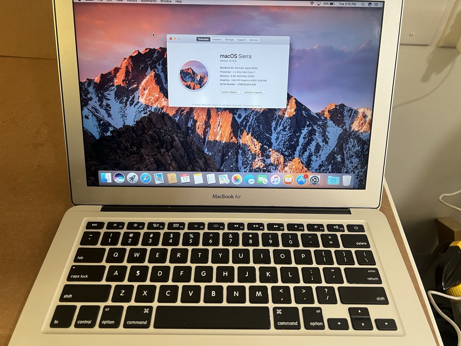 Apple MacBook Air 13″ A1466 2015 2.2GHz Intel Core i7 5th Gen 8GB 500GB  Sierra