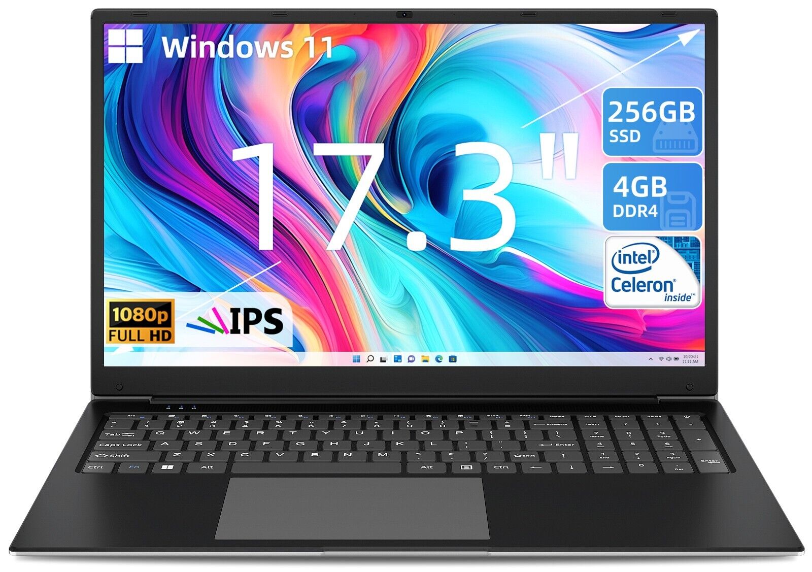 SGIN 17.3″ Laptop 4GB RAM 256GB SSD Notebook with IPS Full HD Up to 2.6GHz BLACK
