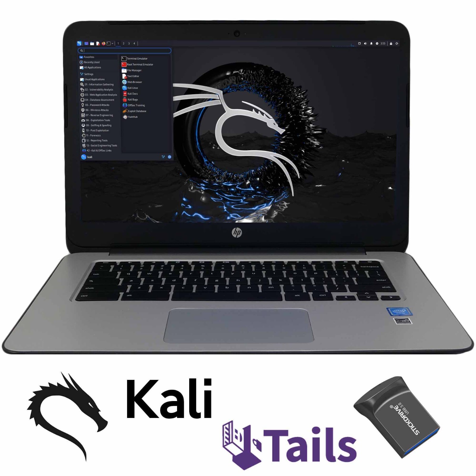 Kali Linux + Tails  Laptop HP 14 G4 Intel Celeron 4GB 16GB SSD WiFi HDMI Webcam