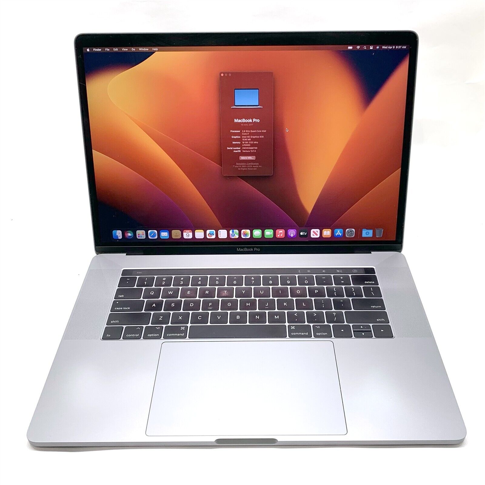 Apple Macbook Pro A1707 15.4″ Touch Retina i7-7700HQ 2.8GHz 16GB 500GB Ventura