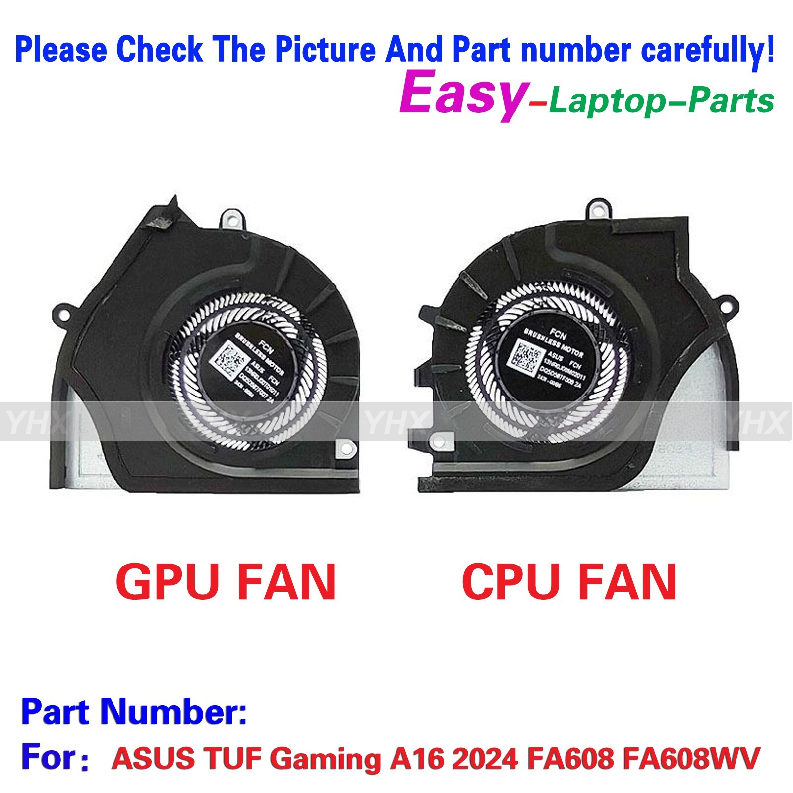 New For ASUS TUF Gaming A16 2024 FA608 FA608WV CPU+GPU COOLING FAN R+L