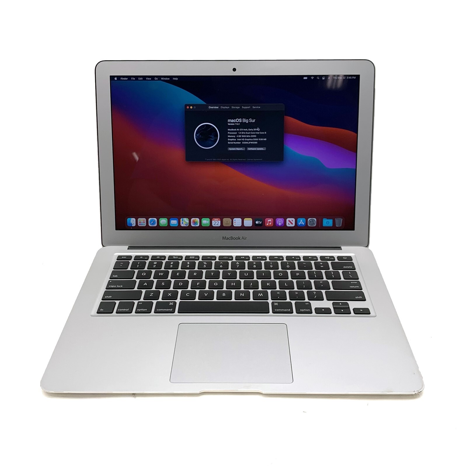 Apple Macbook Air 2014 A1466 13.3″ Intel Core i5-4260U 1.4GHz 4GB 128GB Big Sur
