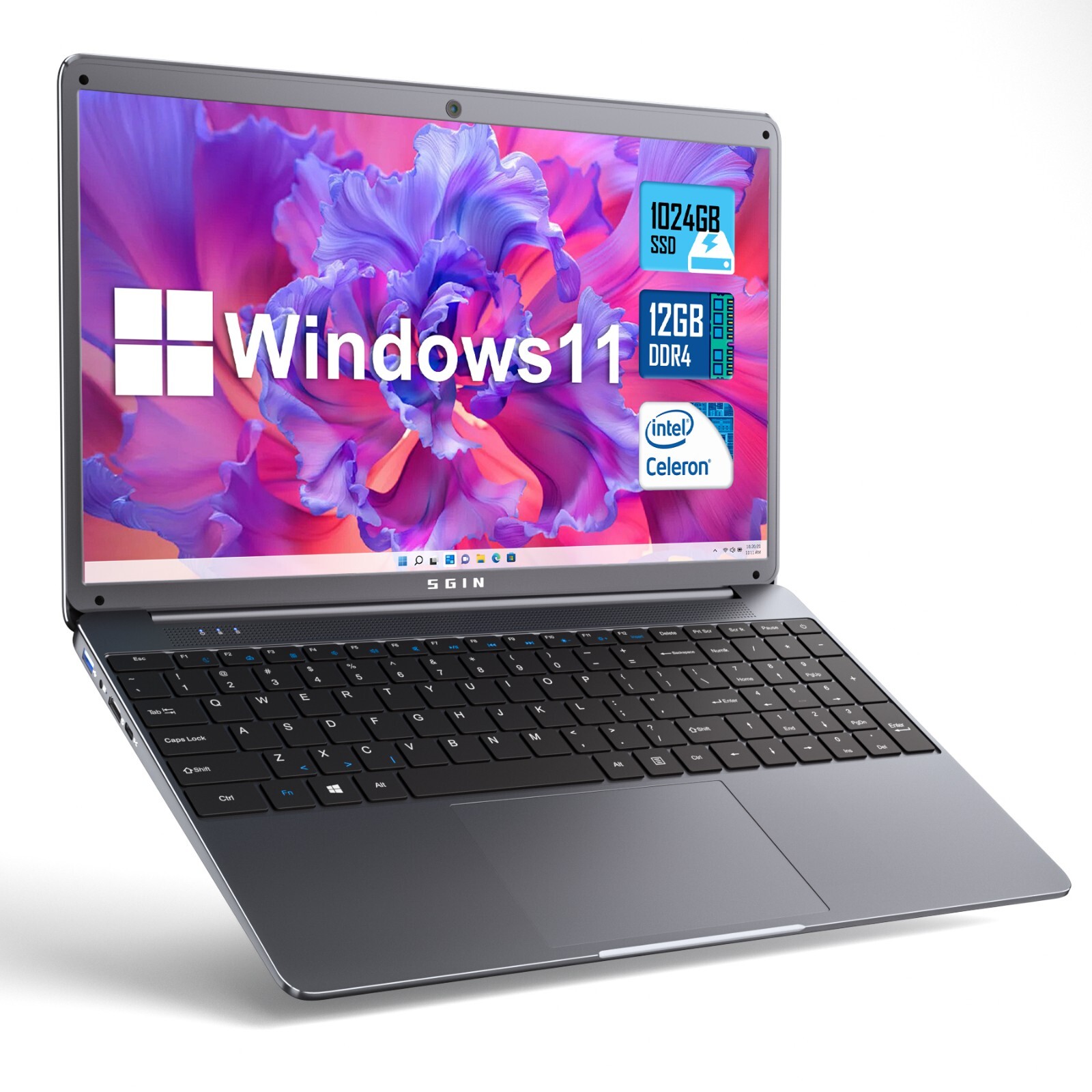 SGIN 15.6″ FHD Laptop Notebook-Intel Celeron 2.9 GHz 1TB memory 12GB SSD Gray