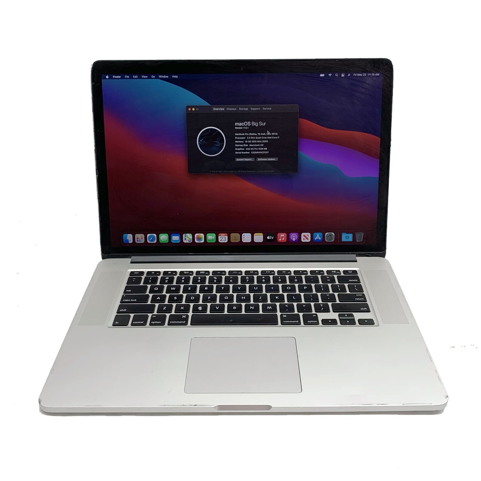 Apple Macbook Pro 11,3 A1398 Retina 15.4″ i7-4850HQ 2.30 GHz 16GB 500GB Big Sur