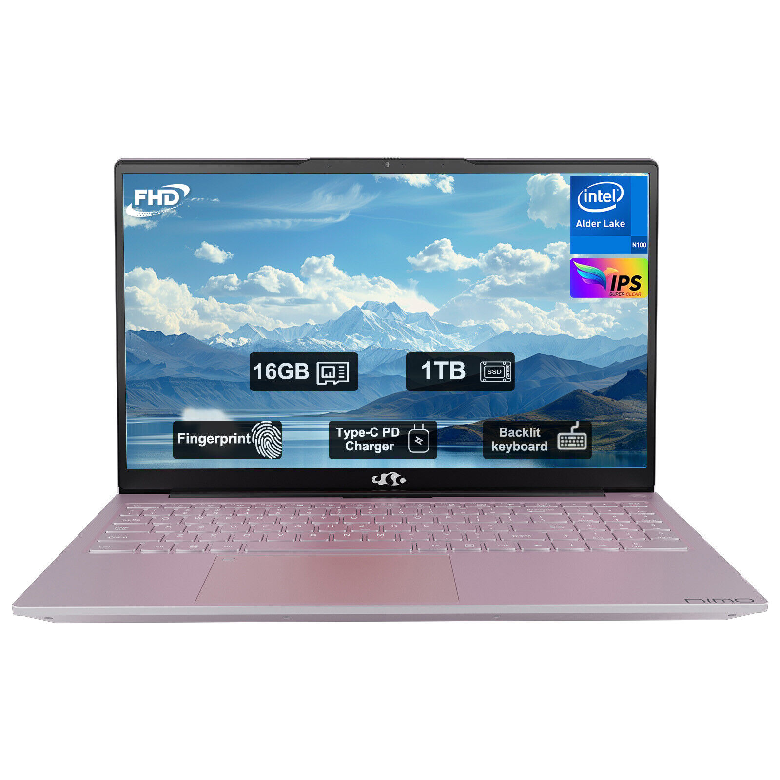 NIMO 15.6″ Laptop 16GB RAM 1TB Intel Pentium Quad-Core N100 Fingerprint, Win 11