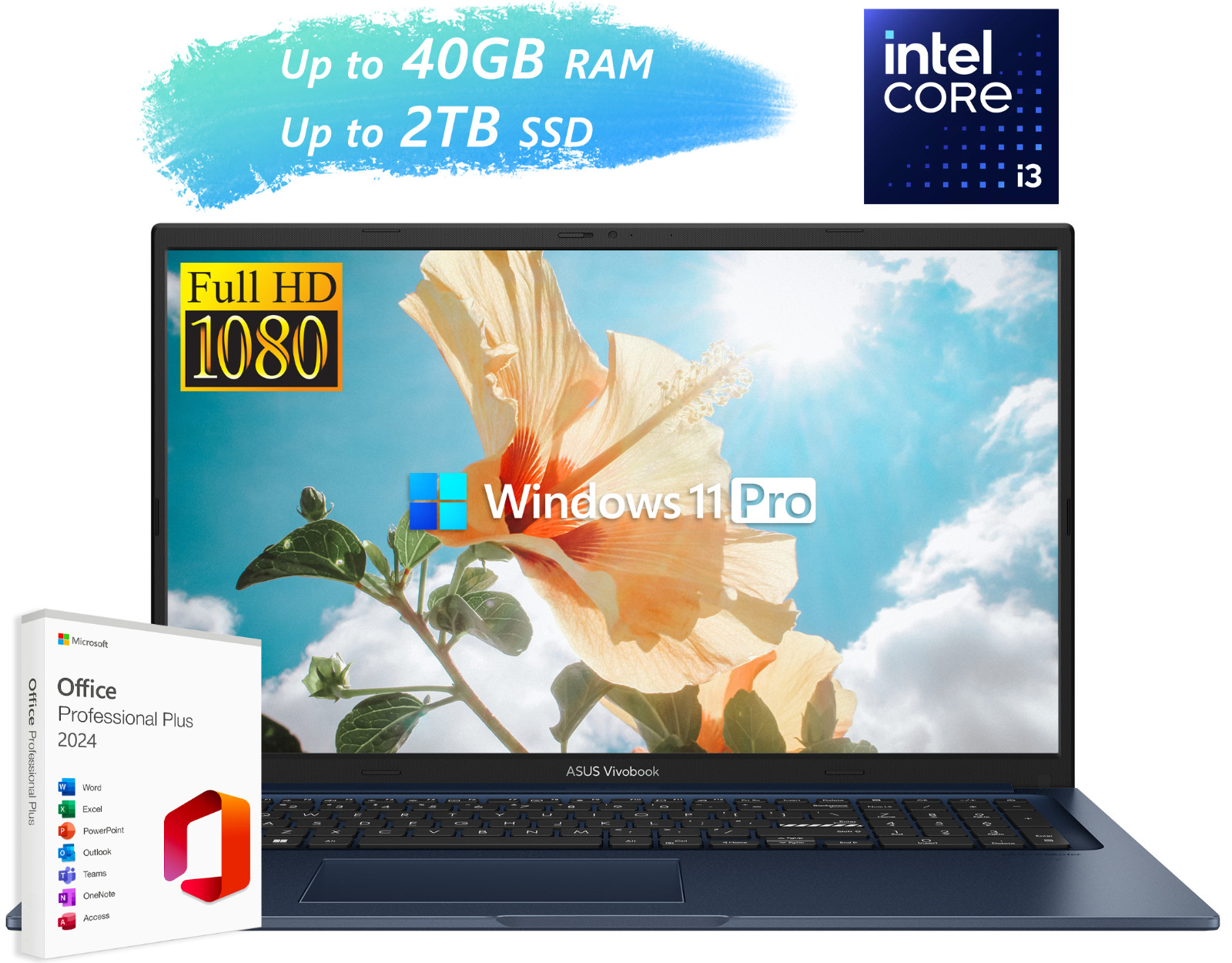 2025 ASUS Laptop Vivobook 17.3″ FHD, 6-Core Intel i3 Upto 40GB RAM 2TB SSD Pro