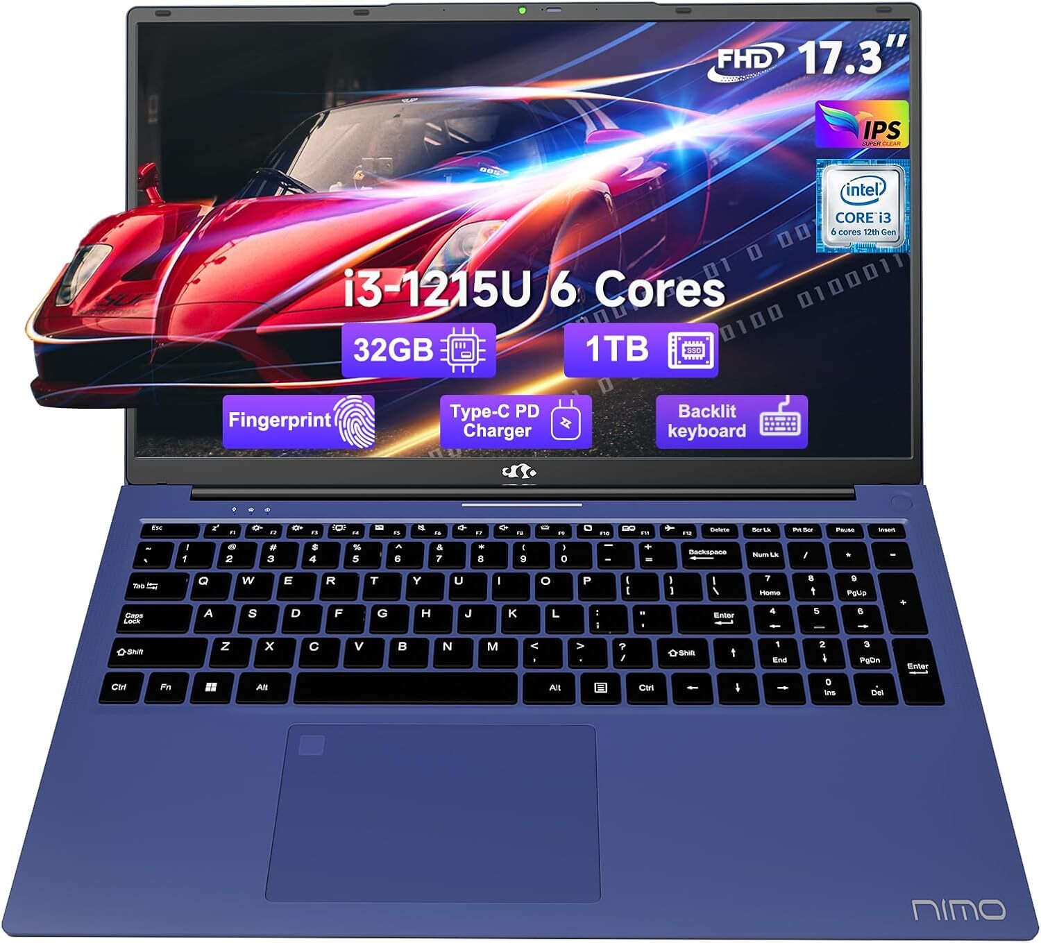 NIMO 17.3 FHD-Laptop, Intel 6-Cores i3-1215U 32GB RAM 1TB SSD IPS Computer WiFi6