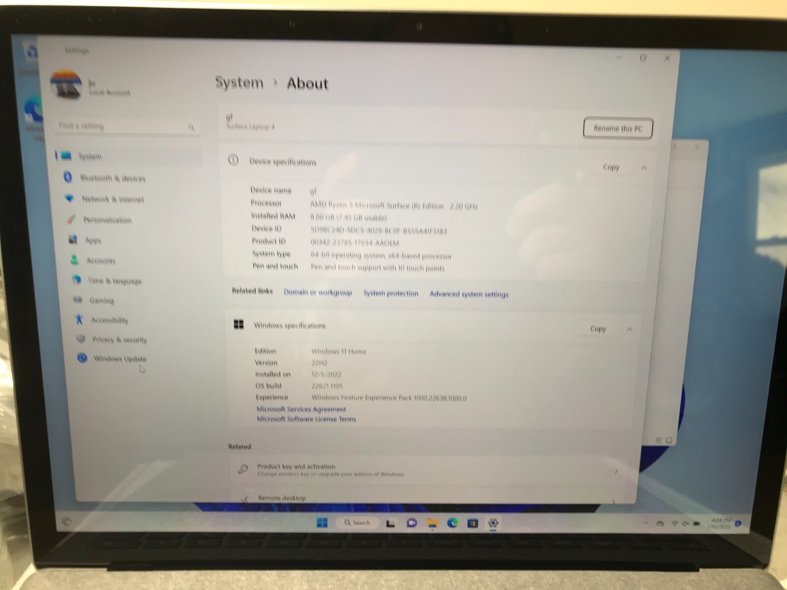 Microsoft Surface Laptop 4 13.5” Touch Ryzen 5 8GB 256GB Platinum 1958 USED#4