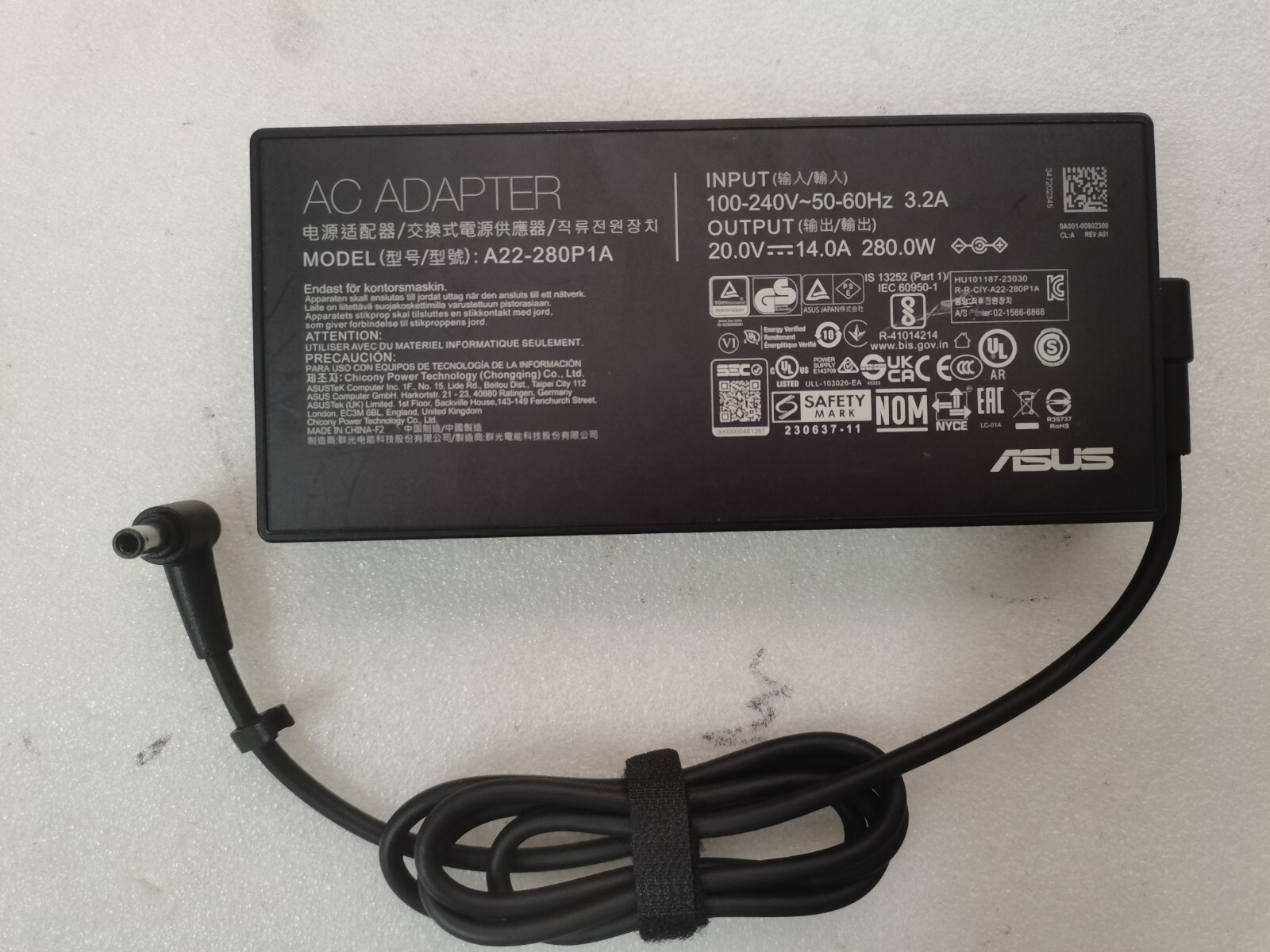 280W 20V 14A A22-280P1A AC Adapter For ASUS TUF Gaming A16(2024) FA607PV RTX4060