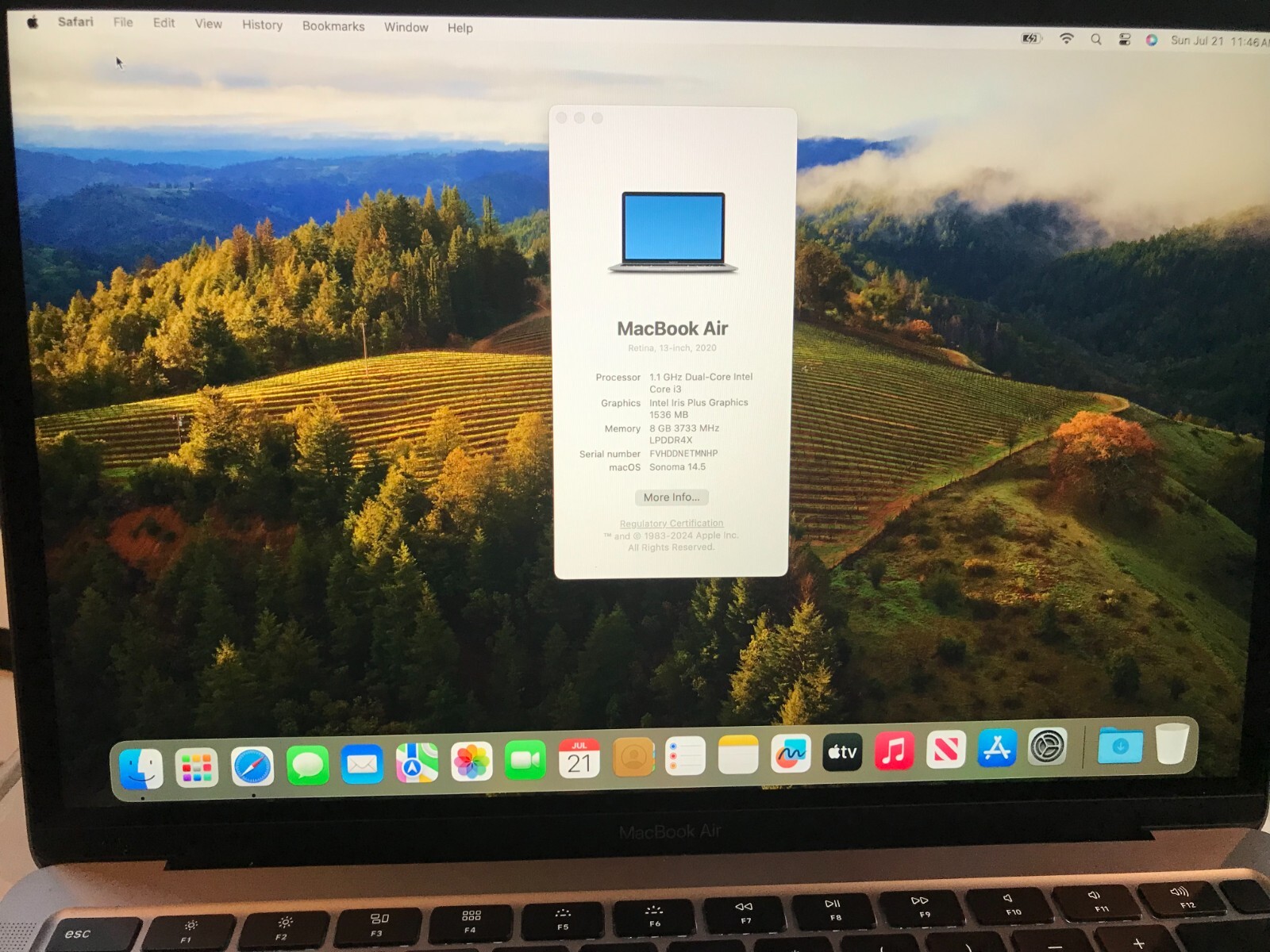 Apple MacBook Air 13″ 1.1GHz i3 8GB 256GB  Gray MWTJ2LL/A A2179 USED Read*  #950