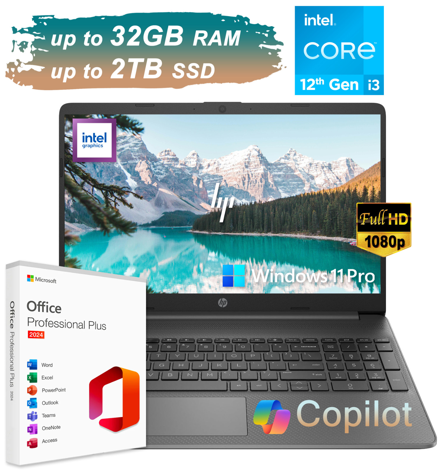 2025 HP Laptop Computer 15.6″ Office 2024 6-Core Intel i3 Upto 32GB RAM 2TB SSD