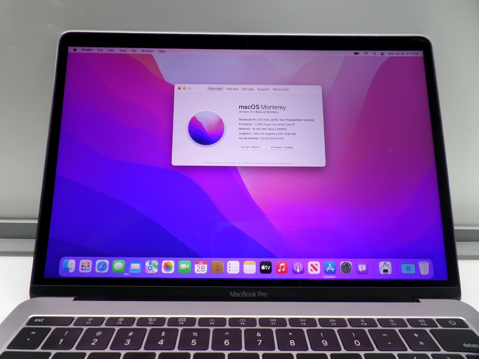 Apple MacBook Pro Retina A1708Gray 13”2016 i5-6267U 2.90GHz 16GB Ram 256GB SSD