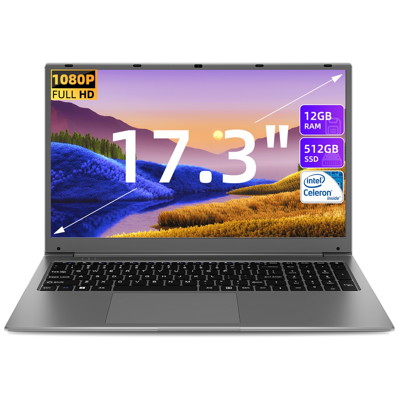 SGIN 17.3″ FHD Notebook Intel Celeron N5095 12GB RAM 512GB SSD Wifi Natural Gray