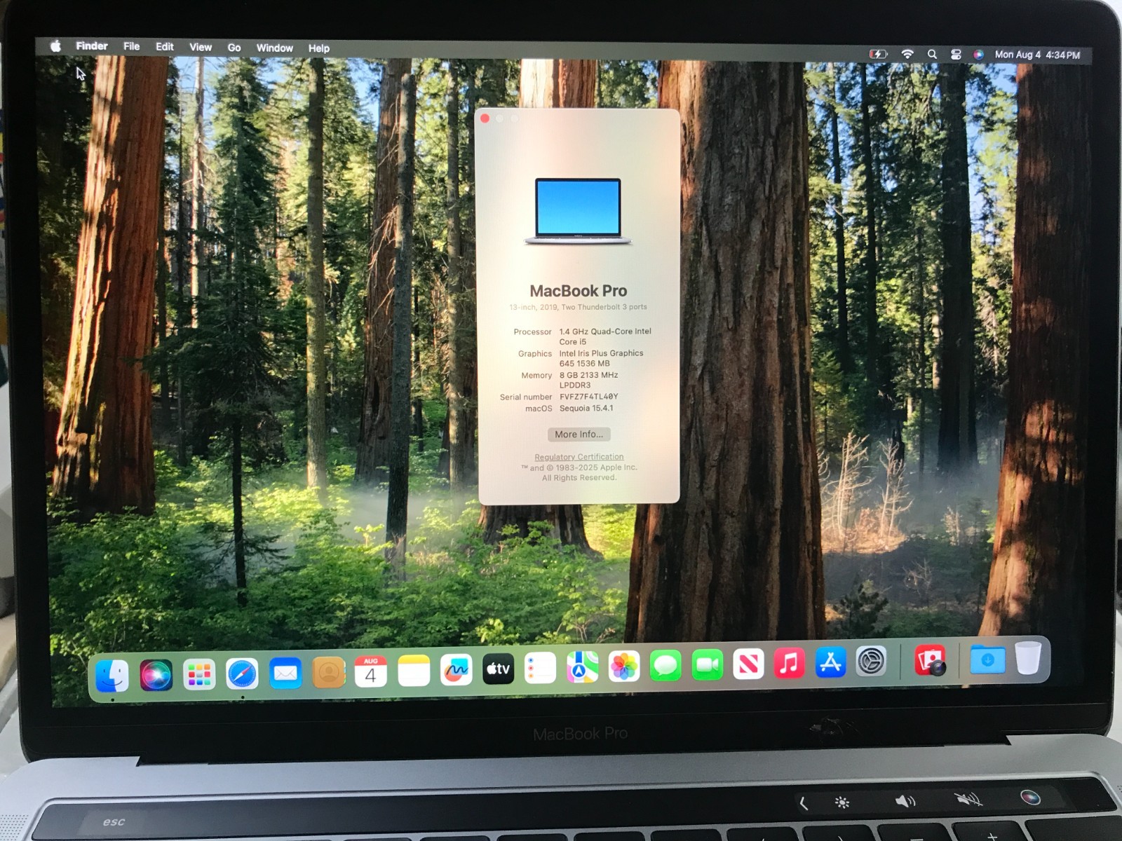 2019 Apple MacBook Pro 13.3″ i5 1.4GHz 8GB 128GB Gray A2159 USED Read*#380