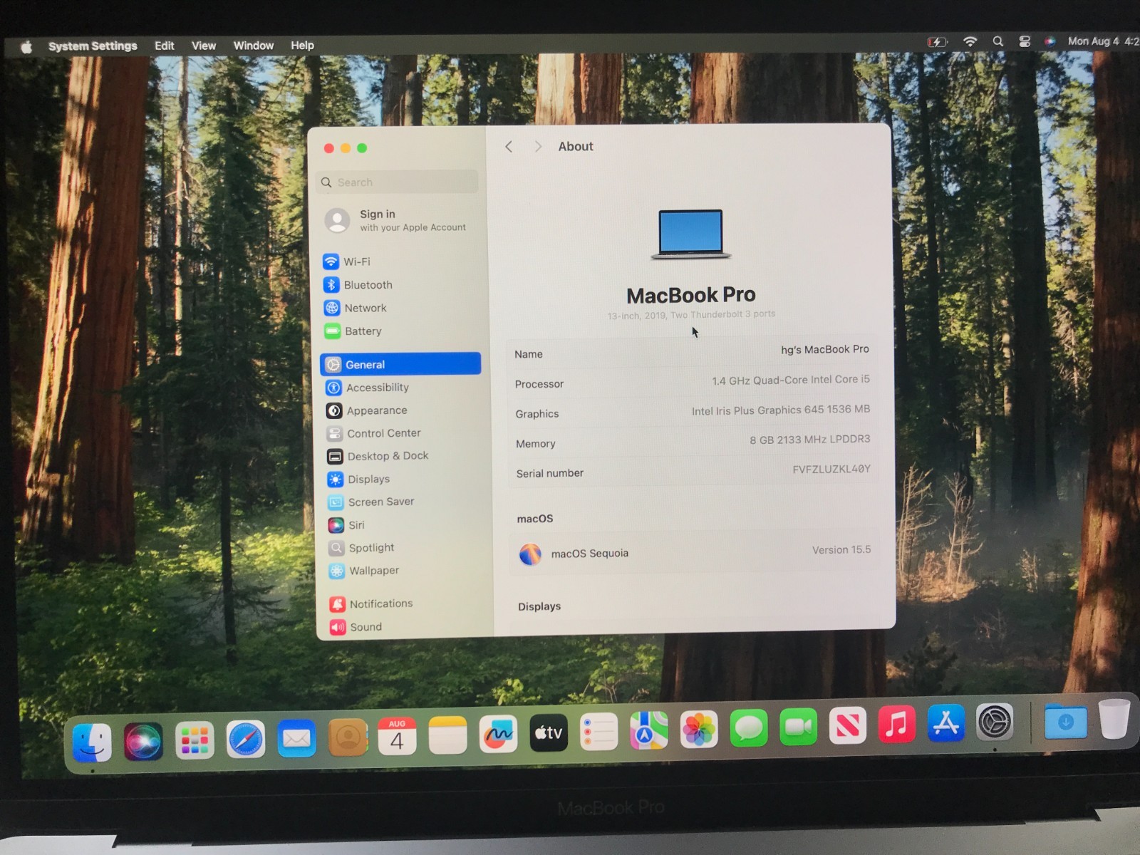 2019 Apple MacBook Pro 13.3″ i5 1.4GHz 8GB 128GB Gray A2159 USED Read*#379