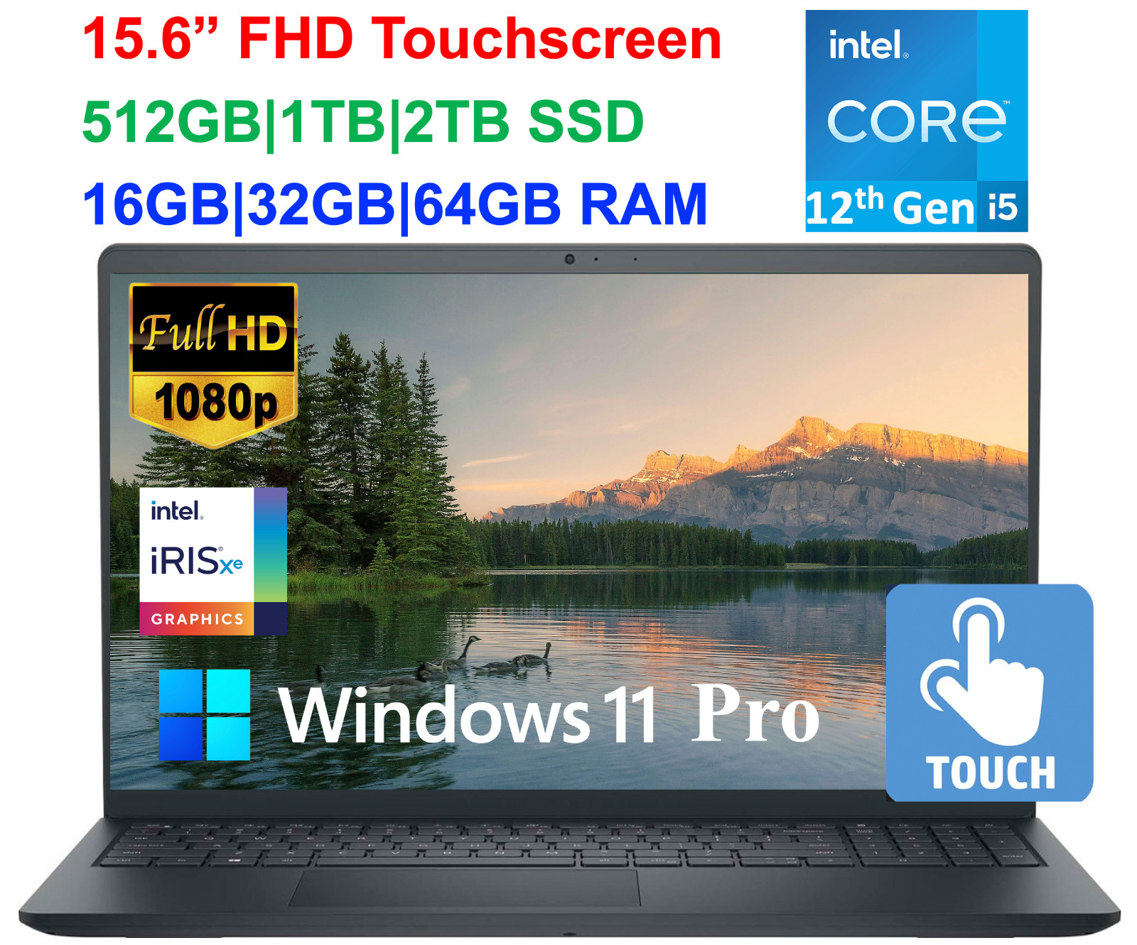 2025 Dell Inspiron 15 Laptop Touch Intel i5-1235U UP 64GB RAM&1TB SSD Win 11 PRO