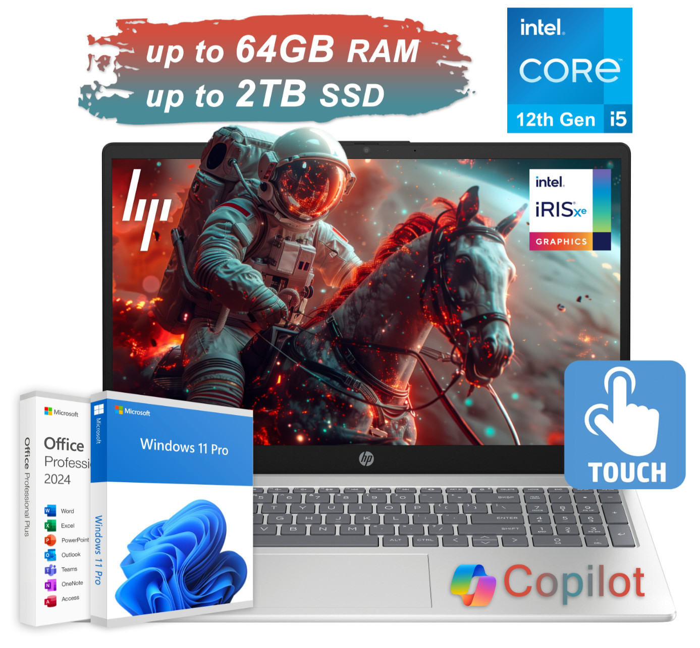 2025 HP Laptop Computer 15.6″ Touch 10-Core Intel i5 Up 64GB RAM 2TB SSD WinPro