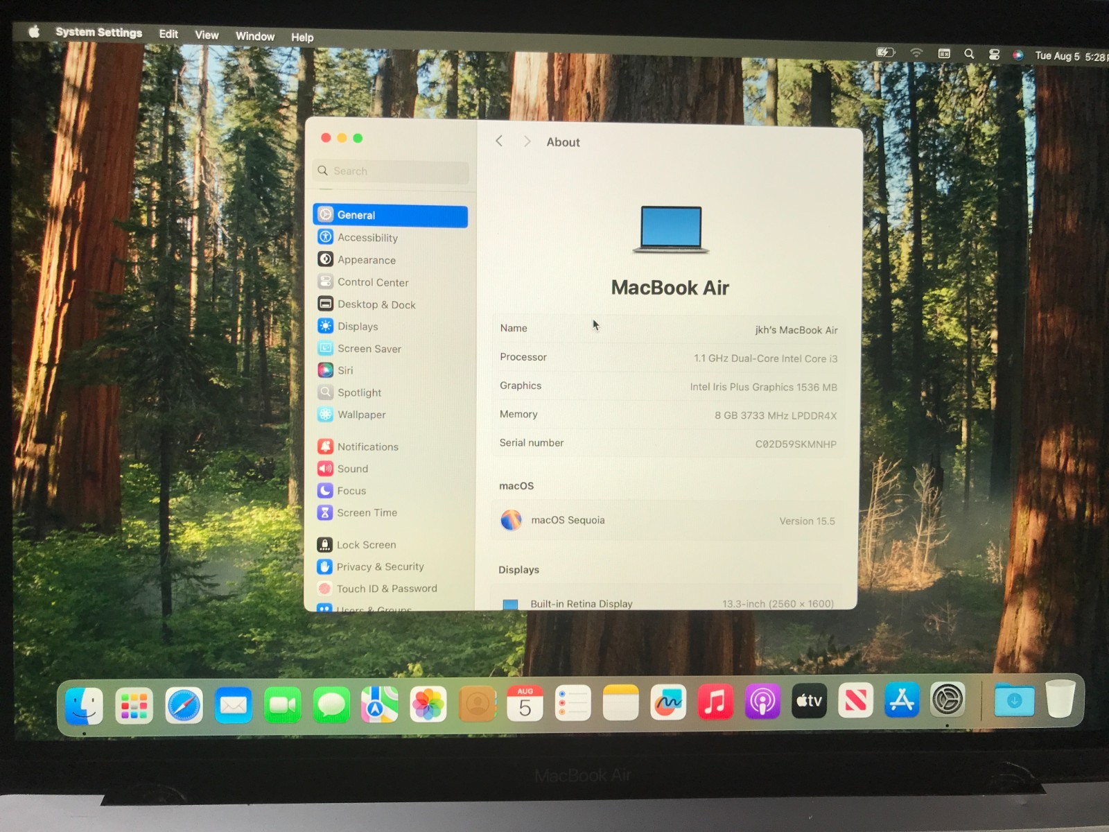 Apple MacBook Air 13″  i3 1.1GHz 8GB 256GB Gray A2179 2020 Bad Touch ID #395