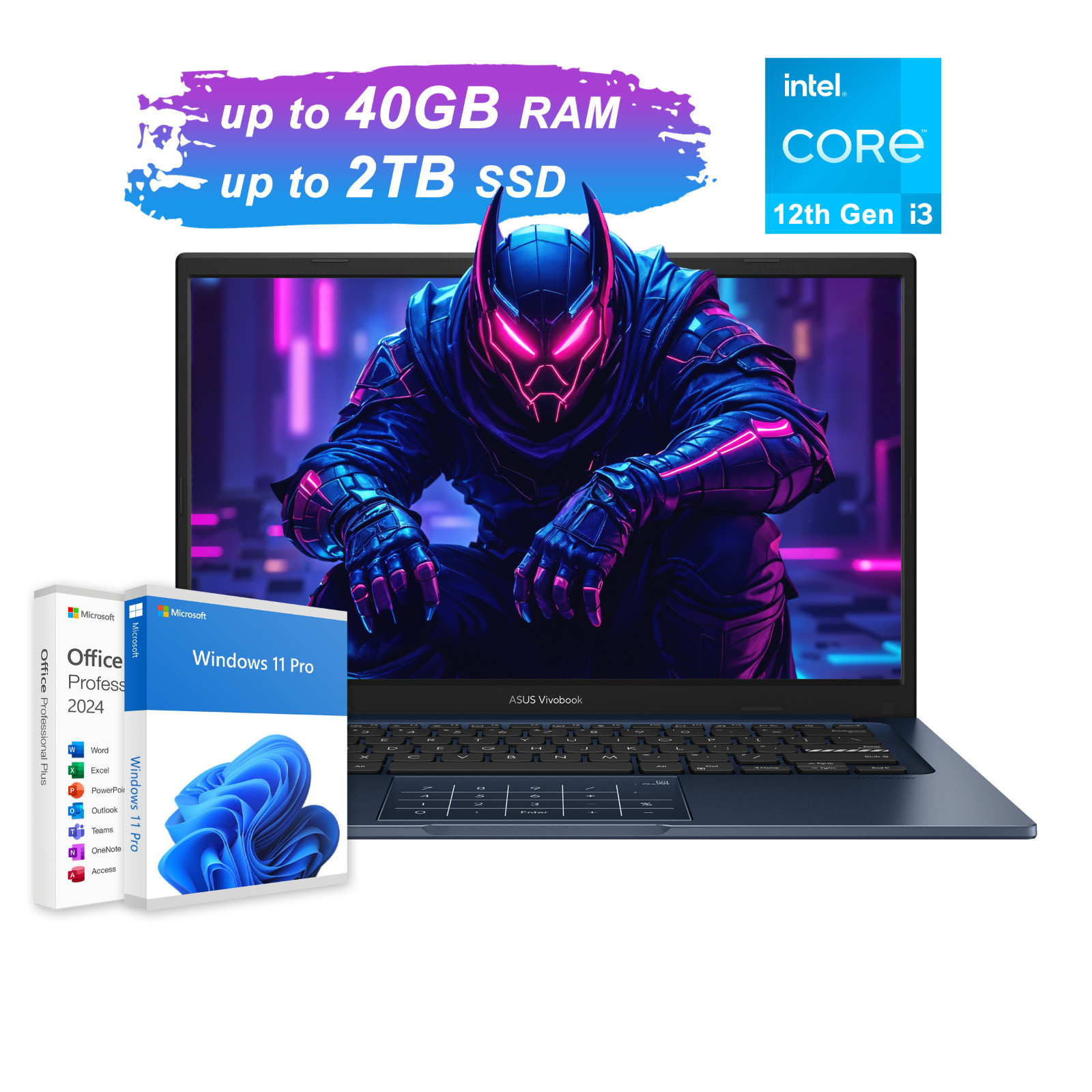 2025 ASUS Vivobook 14″ FHD Laptop, 6-Core Intel i3 Up to 40GB RAM 2TB SSD WinPro