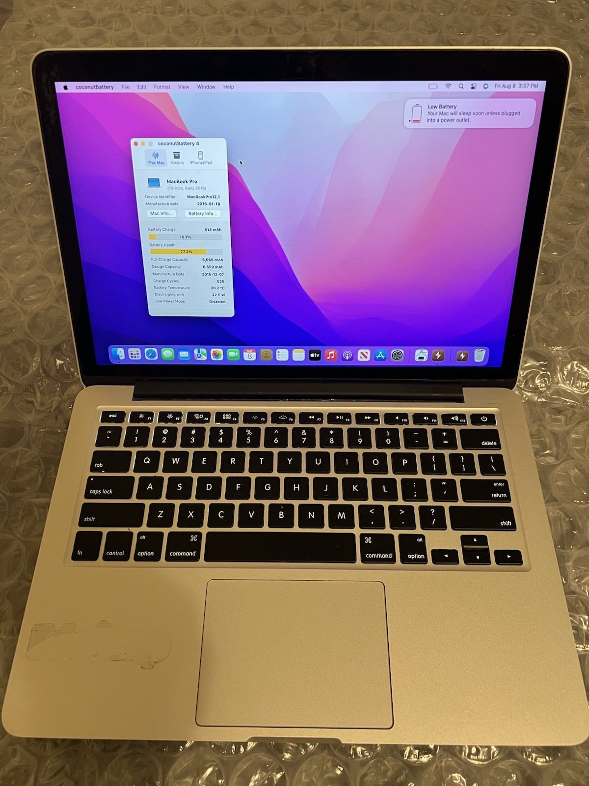 Apple Macbook Pro 13″ 2015 A1502 Retina I5 2.9GHz 8GB 128GB SSD Bad keyboard