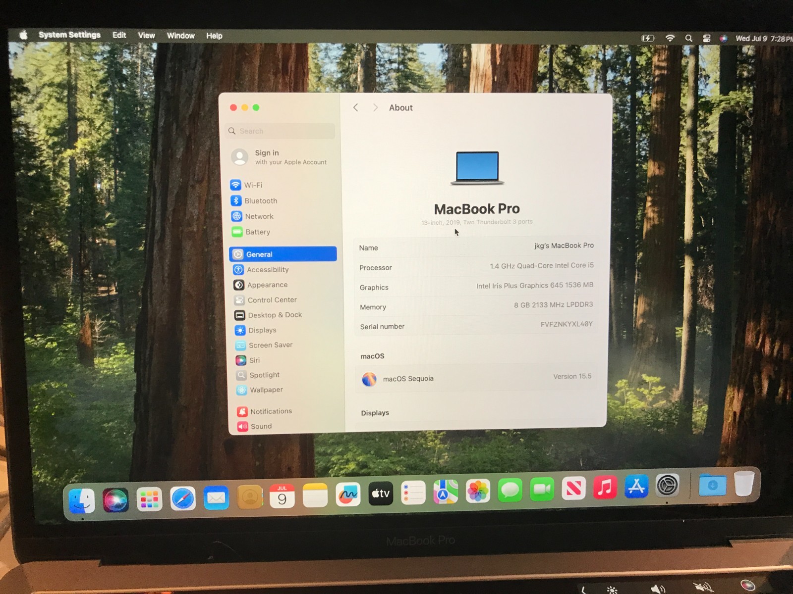 2019 Apple MacBook Pro 13.3″ i5 1.4GHz 8GB 128GB Gray A2159 Service Battery #278