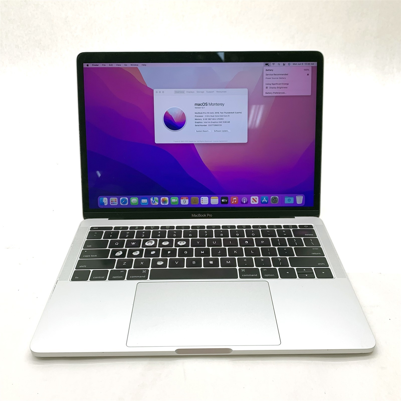 Apple Macbook Pro 13,1 A1708 13.3″ Intel i5-6360U 2.0 GHz 8GB 256GB SSD Monterey