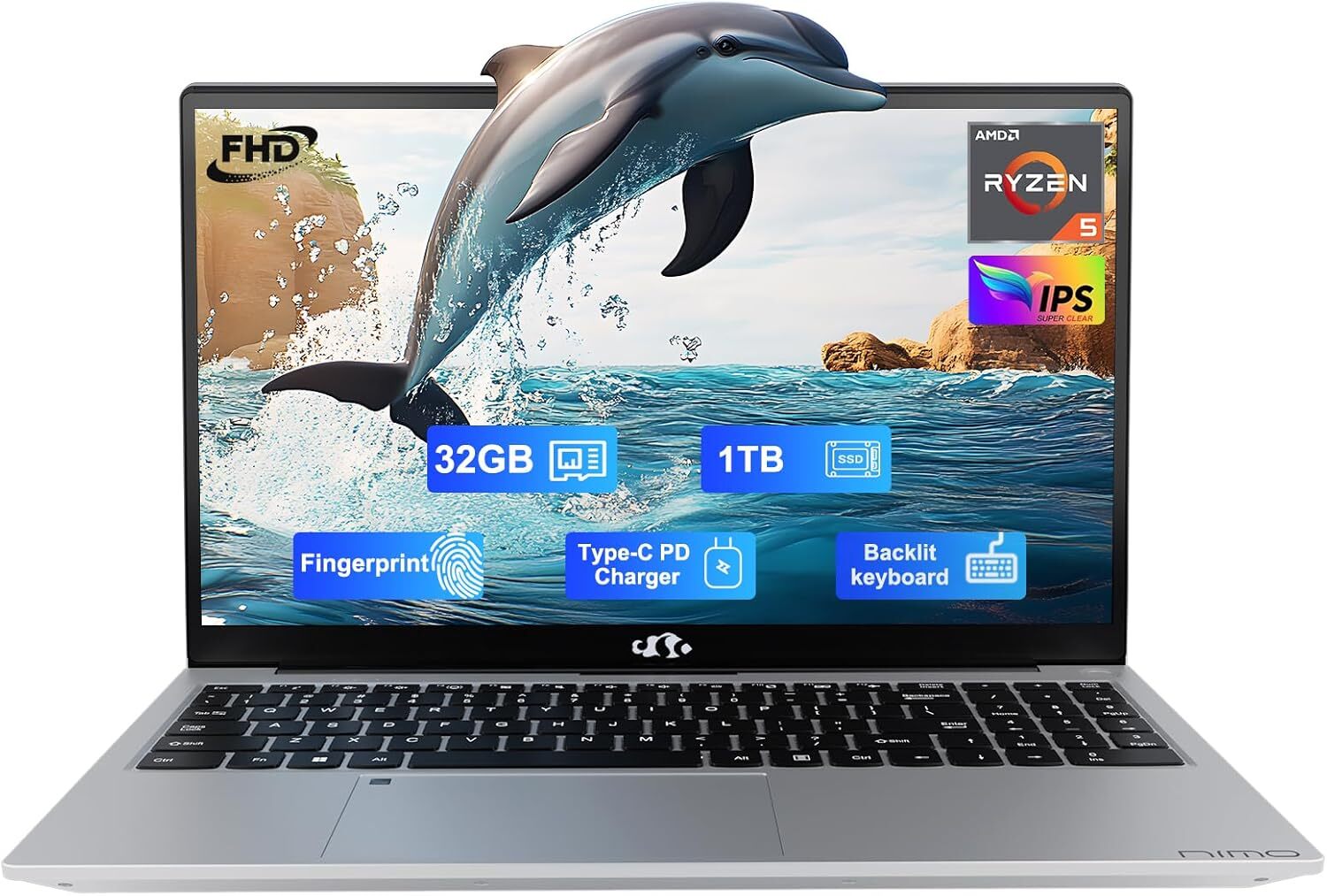 NIMO 15.6″ FHD-Business-Laptop AMD Ryzen 5, 32GB RAM 1TB SSD Fingerprint 3500U