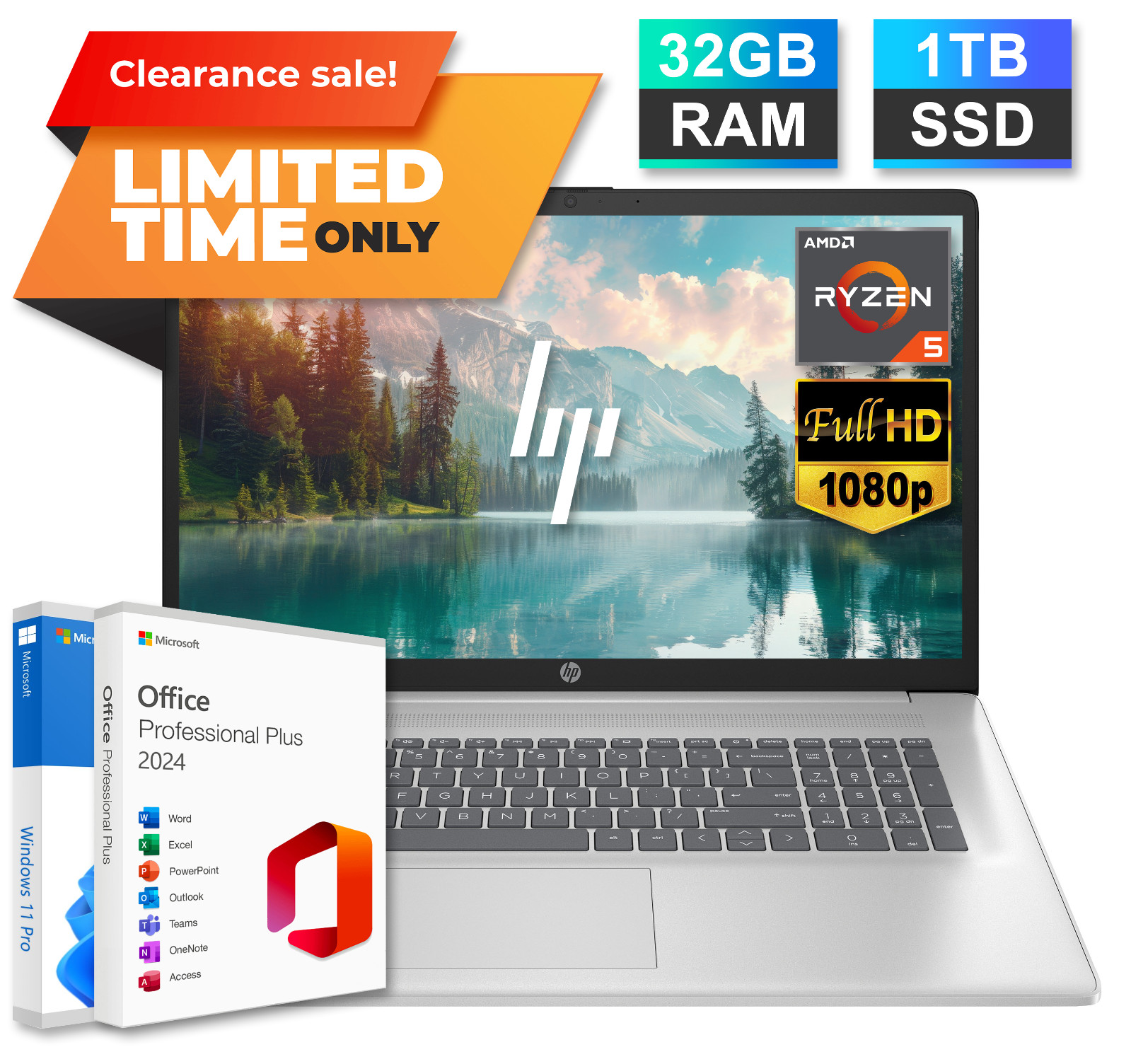 2025 HP Laptop Computer 17.3 FHD 6-Core AMD Ryzen 5, 32GB RAM 1TB SSD Win 11 Pro