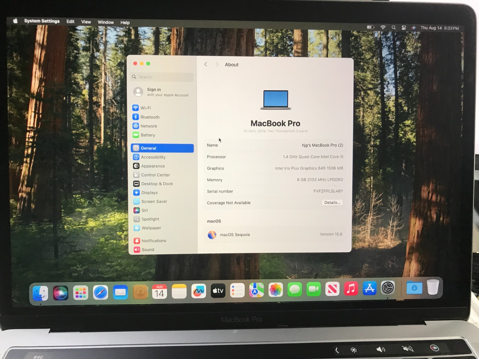 2019 Apple MacBook Pro 13.3″ i5 1.4GHz 8GB 128GB Gray A2159 Service Battery#430