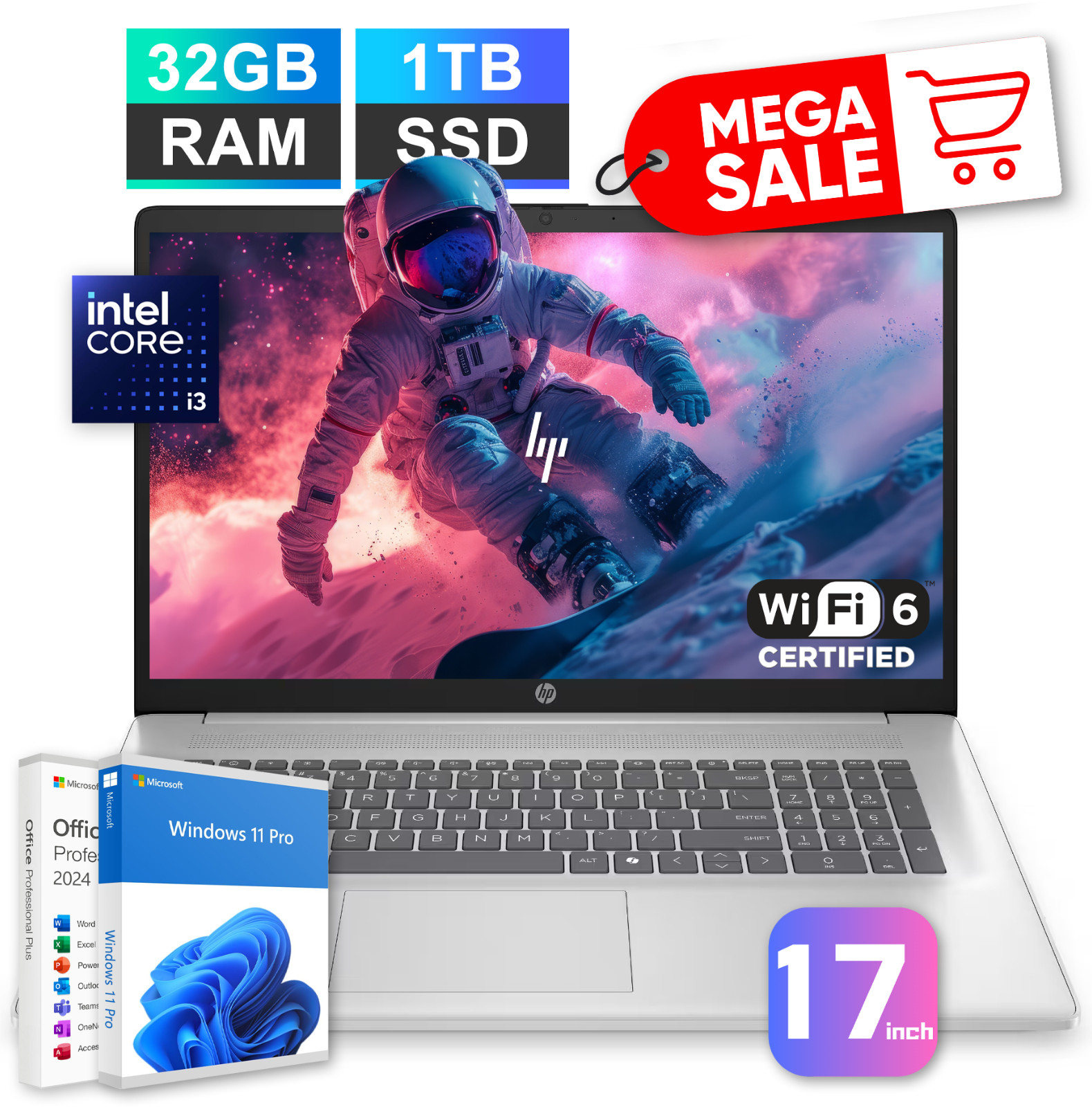 2025 HP 17 Laptop Computer 17.3″ 8-Core Intel i3 32GB RAM 1TB SSD OFFICE 2024Pro