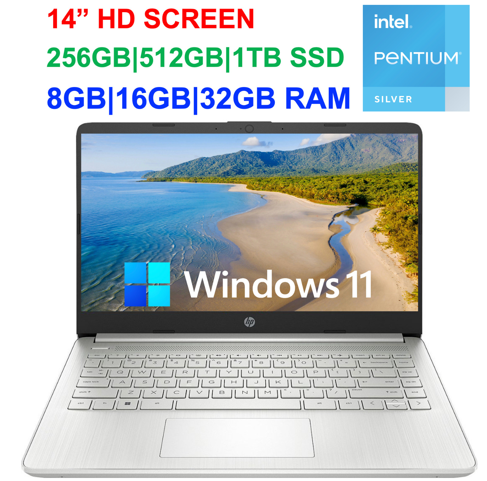2024 HP Laptop Computer 14″ HD Quad-Core Intel Pentium Upto 32GB RAM & 1TB SSD