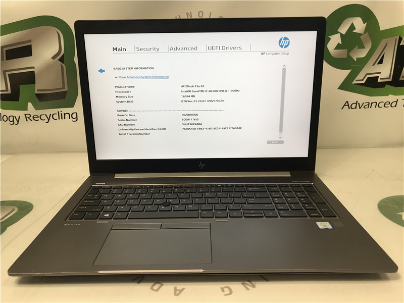 HP ZBook 15u G5 Laptop i7-8650U 1.9GHz 16GB RAM No SSD Win 10 Pro COA