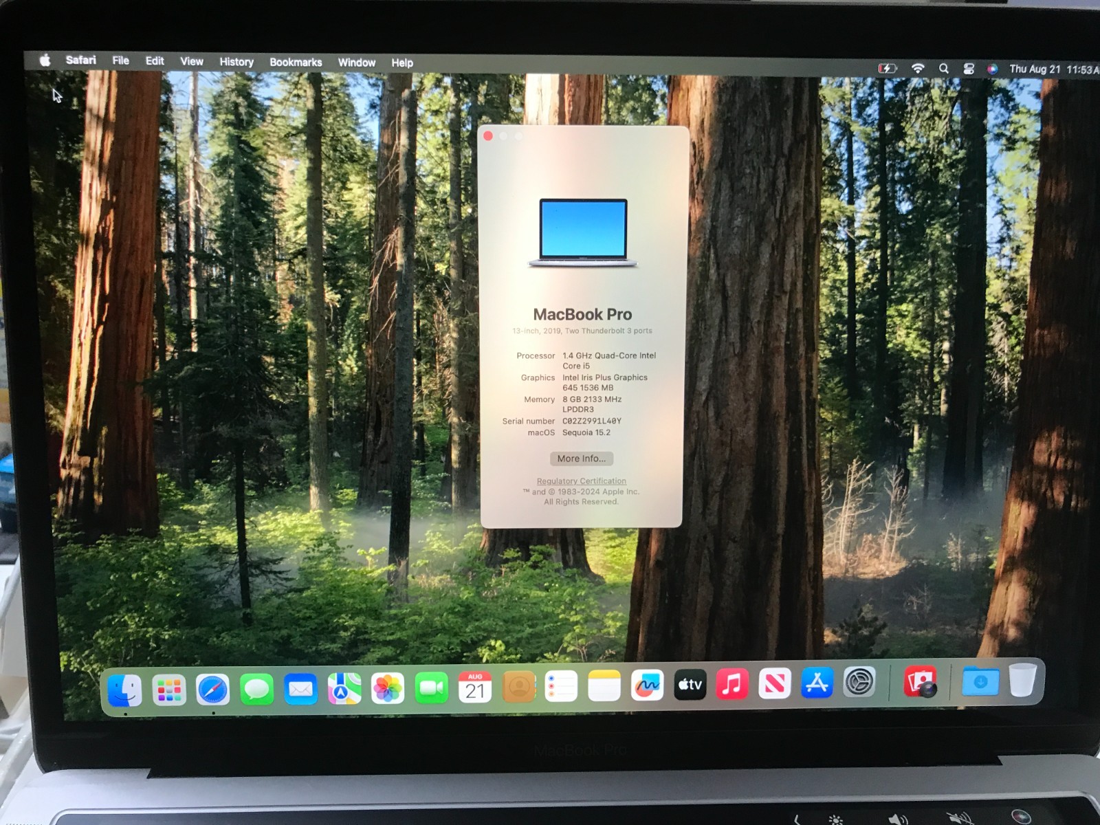 2019 Apple MacBook Pro 13.3″ i5 1.4GHz 8GB 128GB Gray A2159 USED Read*#453