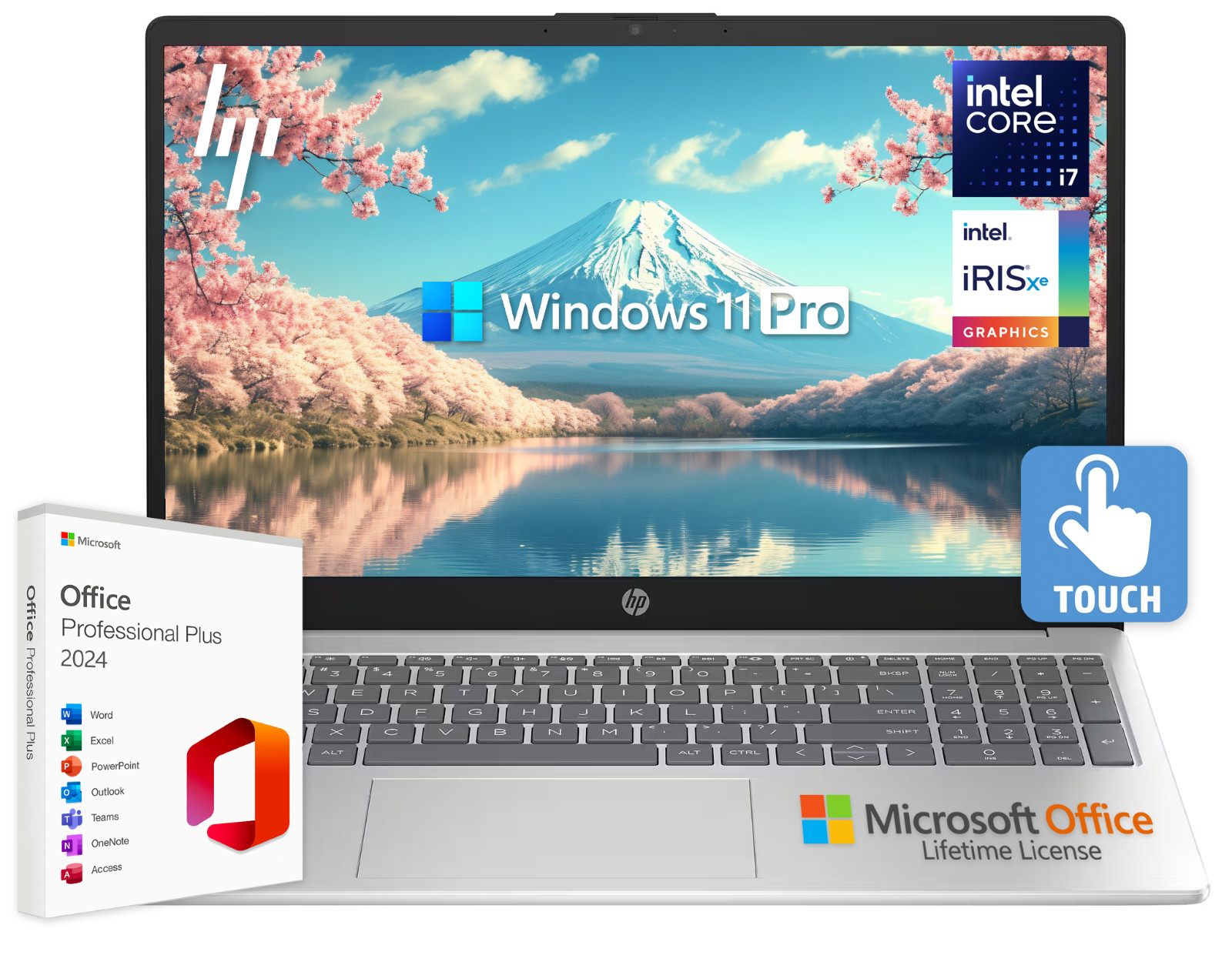 HP 15.6″ Touch Laptop, Lifetime Office, 10-Core Intel i7, 32GB RAM & 1TB SSD Pro