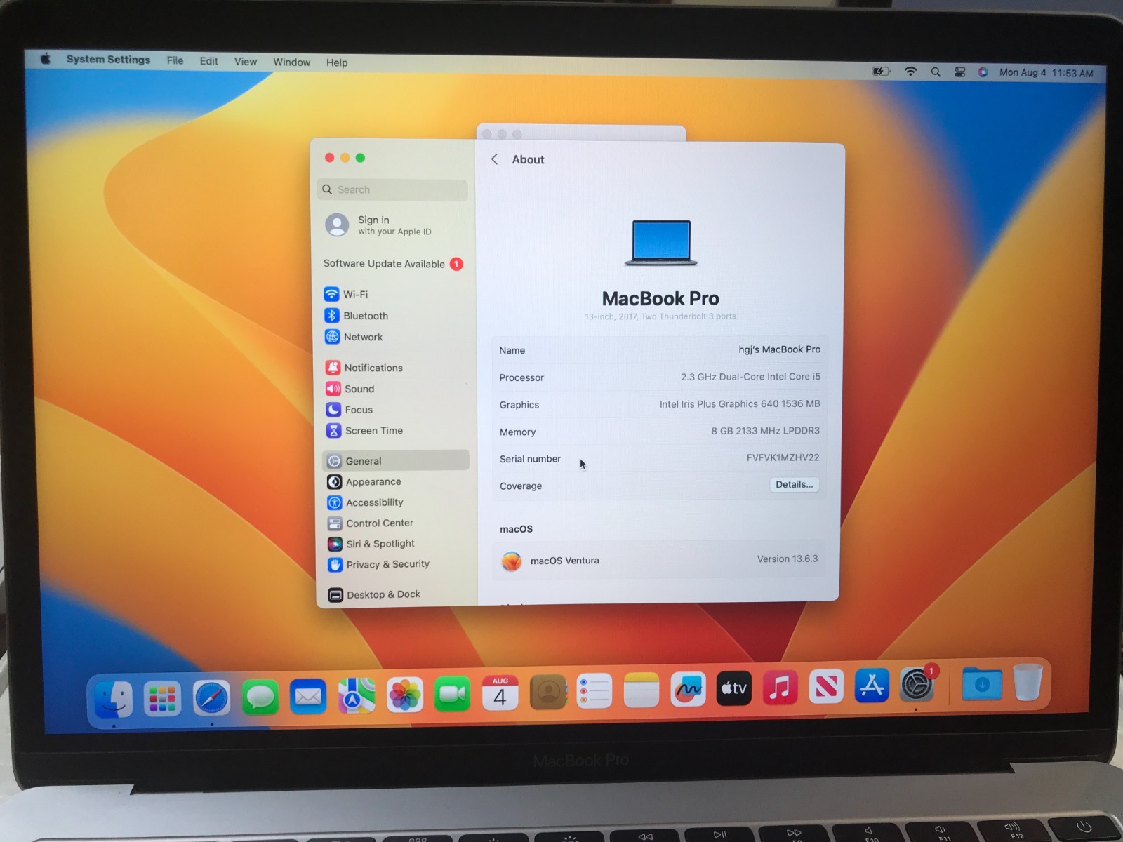 Apple MacBook Pro 2017 13″ i5 2.3GHZ 8GB 128GB A1708 Gray Bad Rear USB Port #373