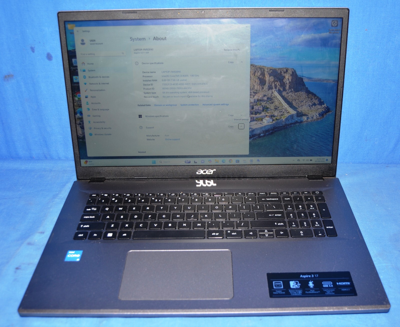 Acer Aspire 3 A317-55P-38EM N23H5 Core i3-N305 1.8GHz 8GB RAM 256GB SSD 15.6″