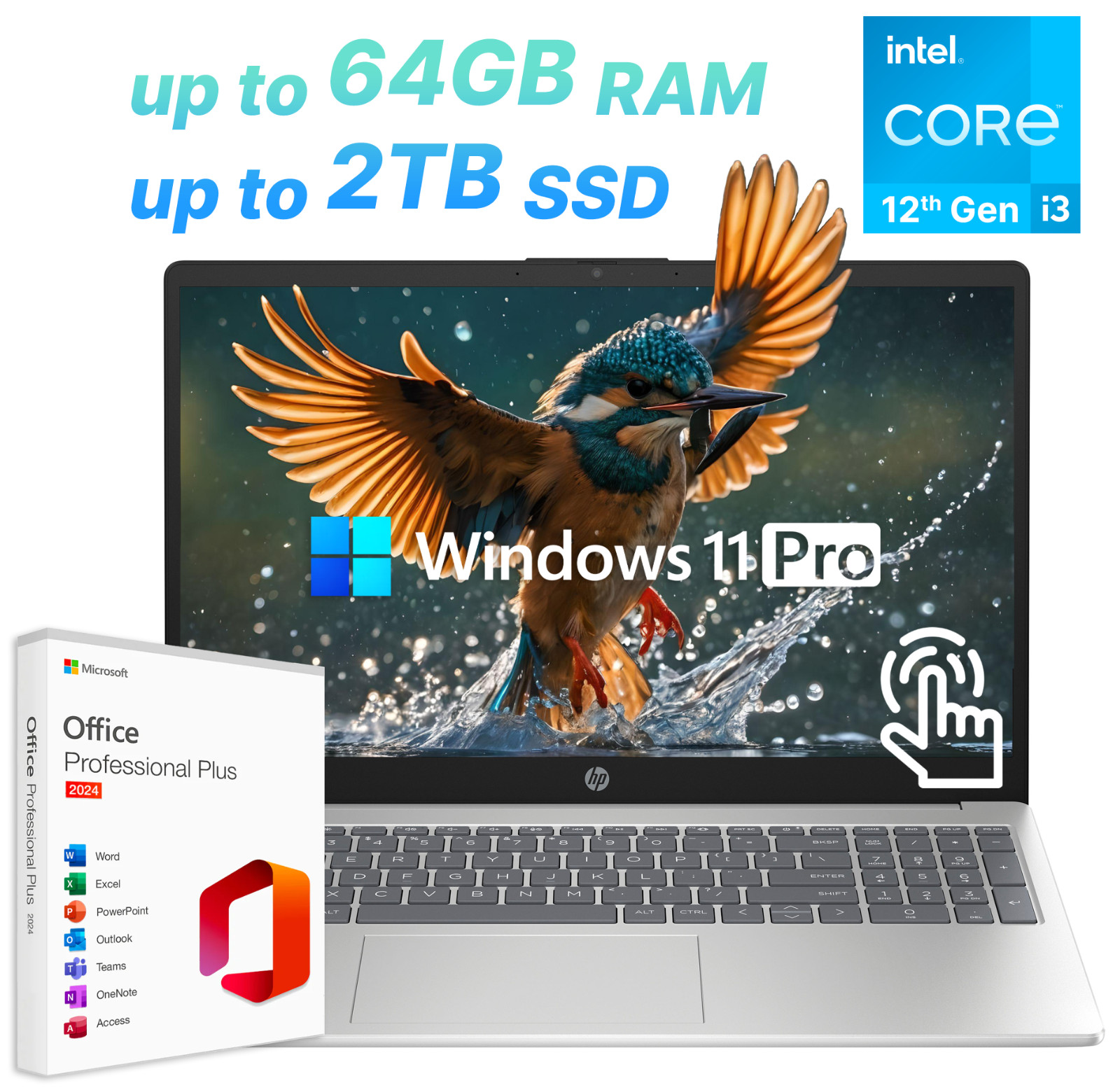 2024 HP Laptop Computer 15.6 Touch 6-Core Intel i3 Upto 64GB RAM 2TB SSD WinPro