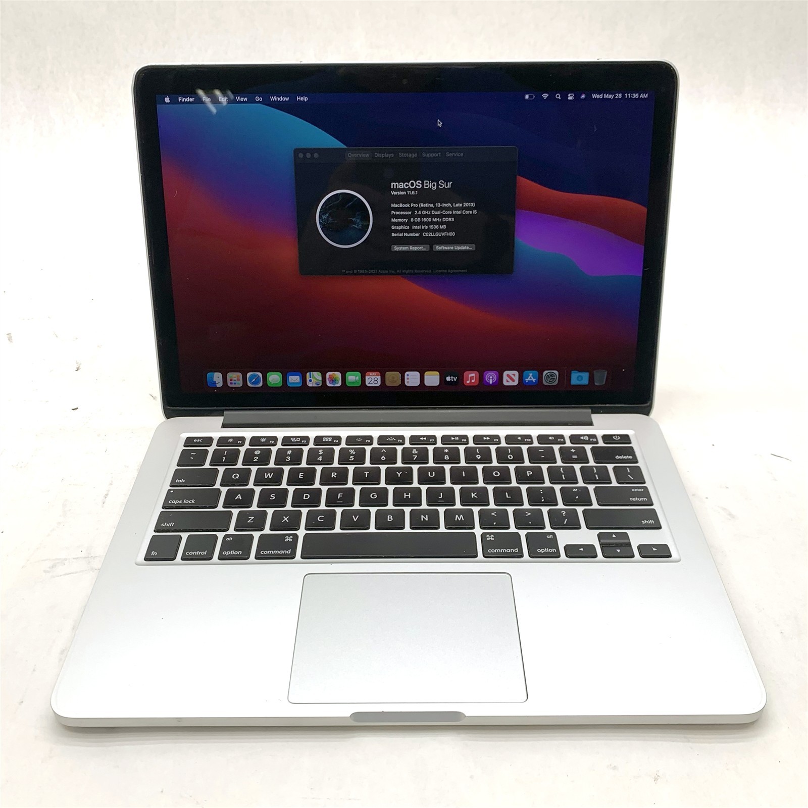 Apple Macbook Pro A1502 2013 Retina 13″ Intel i5-4258U 2.40GHz 8GB 256GB Big Sur