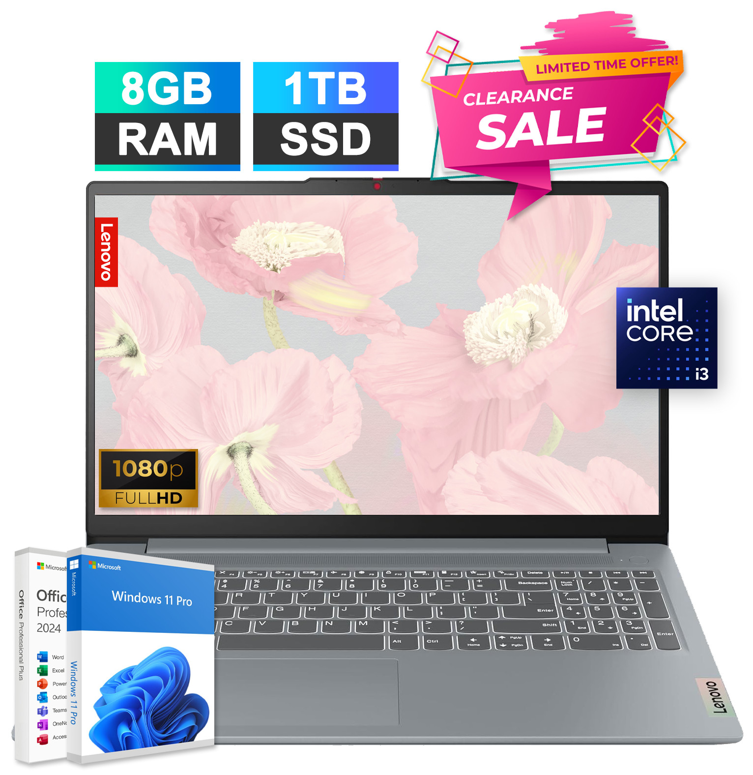 2025 Lenovo IdeaPad Slim 3 Laptop 15 8-Core Intel i3 8GB RAM 1TB SSD Office 2024