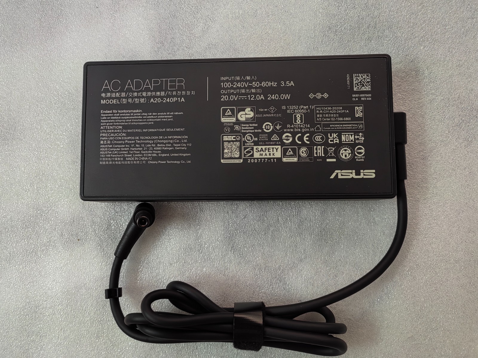 For ASUS 240W TUF Gaming A16 FA617XS-N4036W RX7600S 20V 12A A20-240P1A Original
