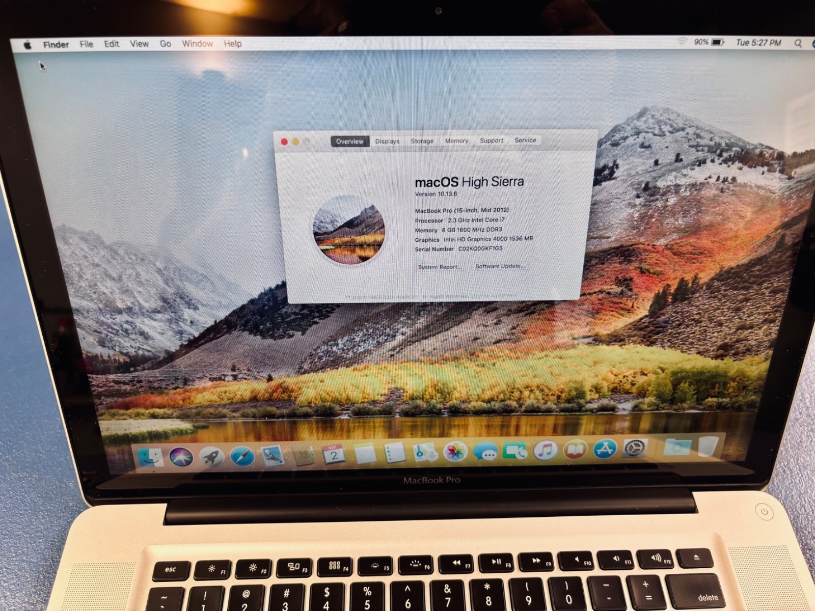 Apple MacBook Pro 15” Mid 2012 A1286 Core i7 2.3GHz, 8 GB RAM, 250 GB SSD.