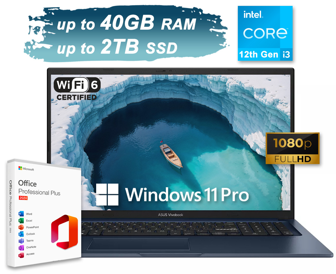 2025 ASUS Vivobook 17 Laptop 6-Core Intel i3 Upto 4.4 GHz 40GB RAM & 2TB SSD Pro