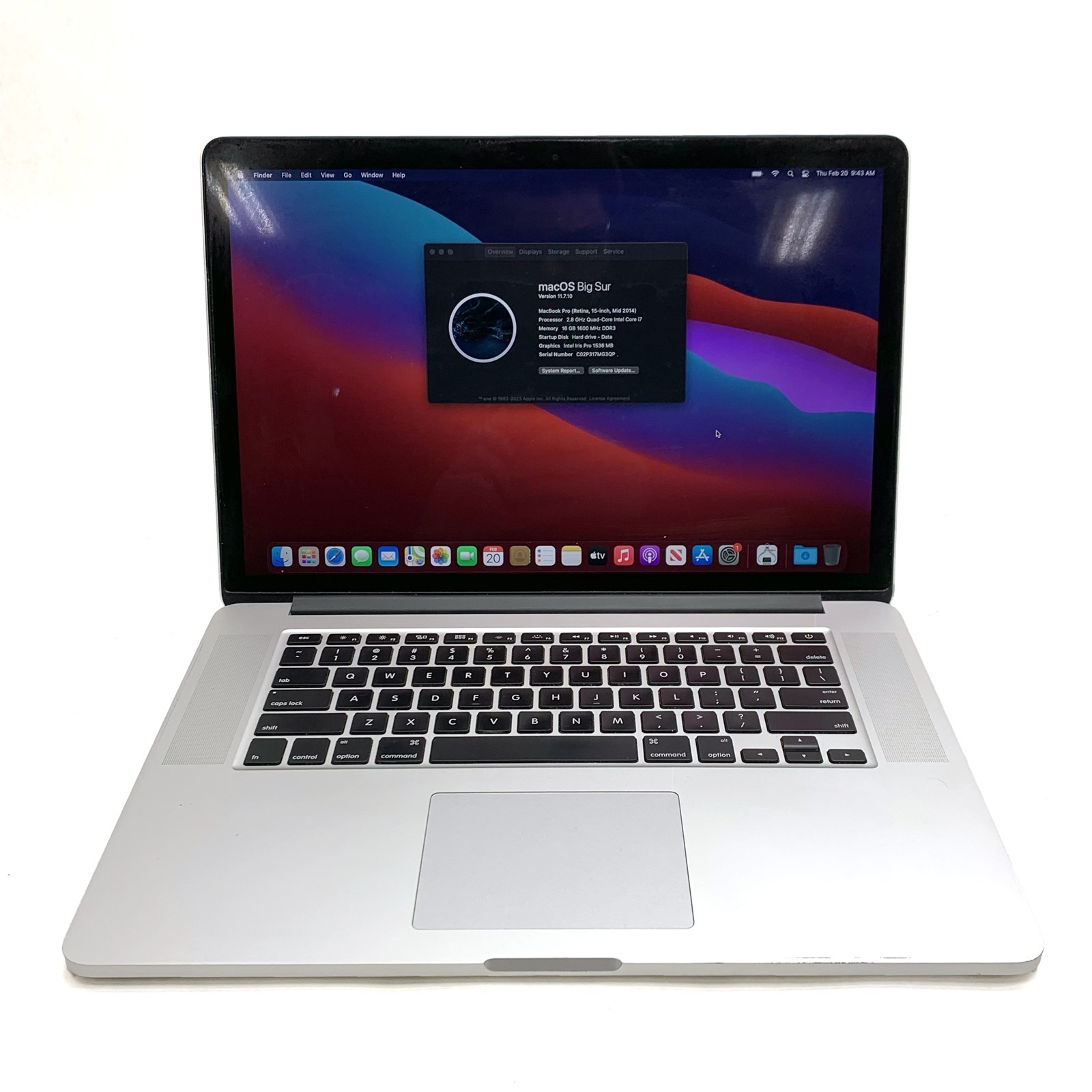 Apple Macbook Pro A1398 2014 Retina 15.4″ i7-4980HQ 2.80GHz 16GB 500GB Big Sur