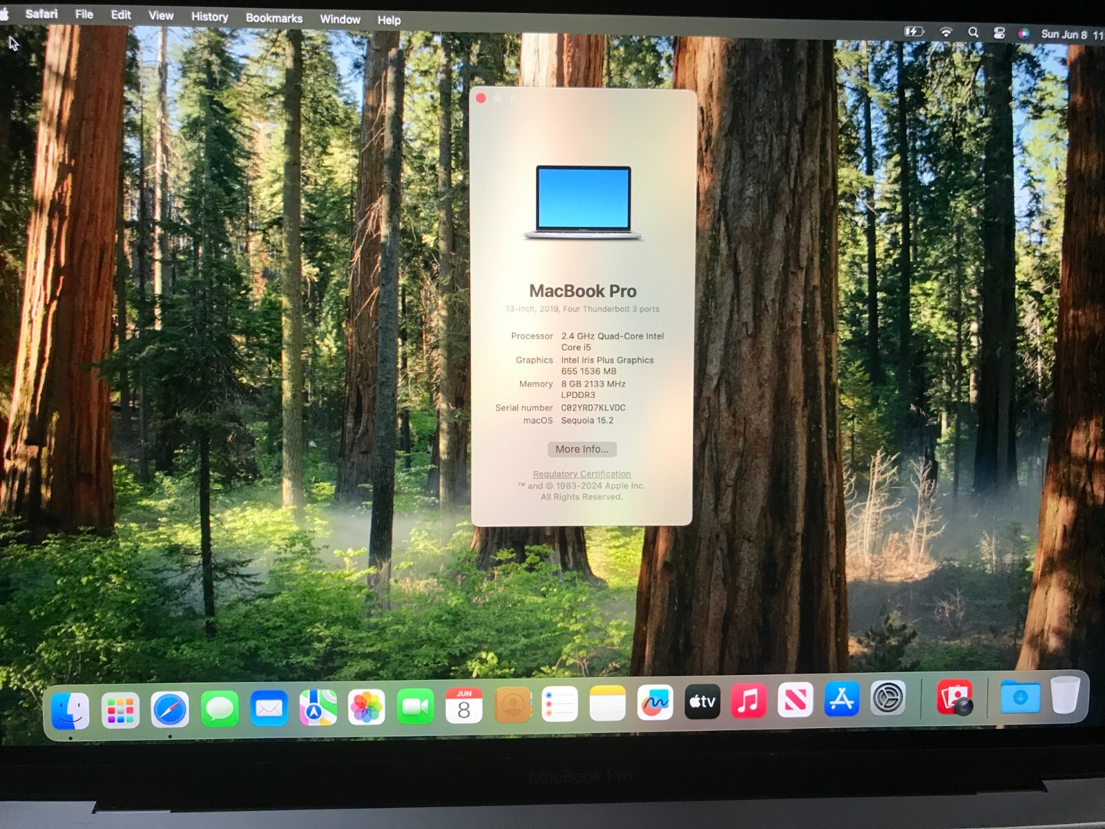 Apple MacBook Pro 13″ A1989 2019  i5 2.4Ghz 8GB 256GB Gray Service Battery #058