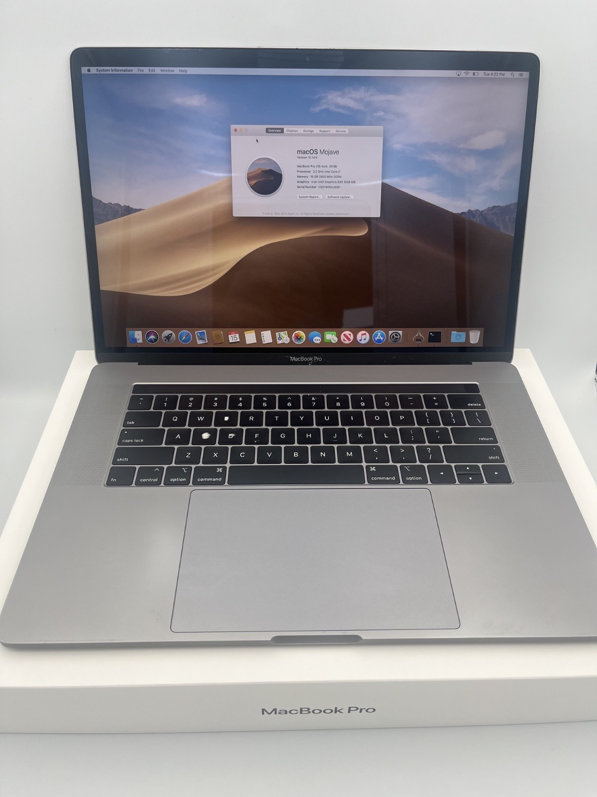 Apple MacBook Pro 15.4″(256GB SSD, Intel Core i7 8th Gen, 2.20 GHz, 16GB) Laptop