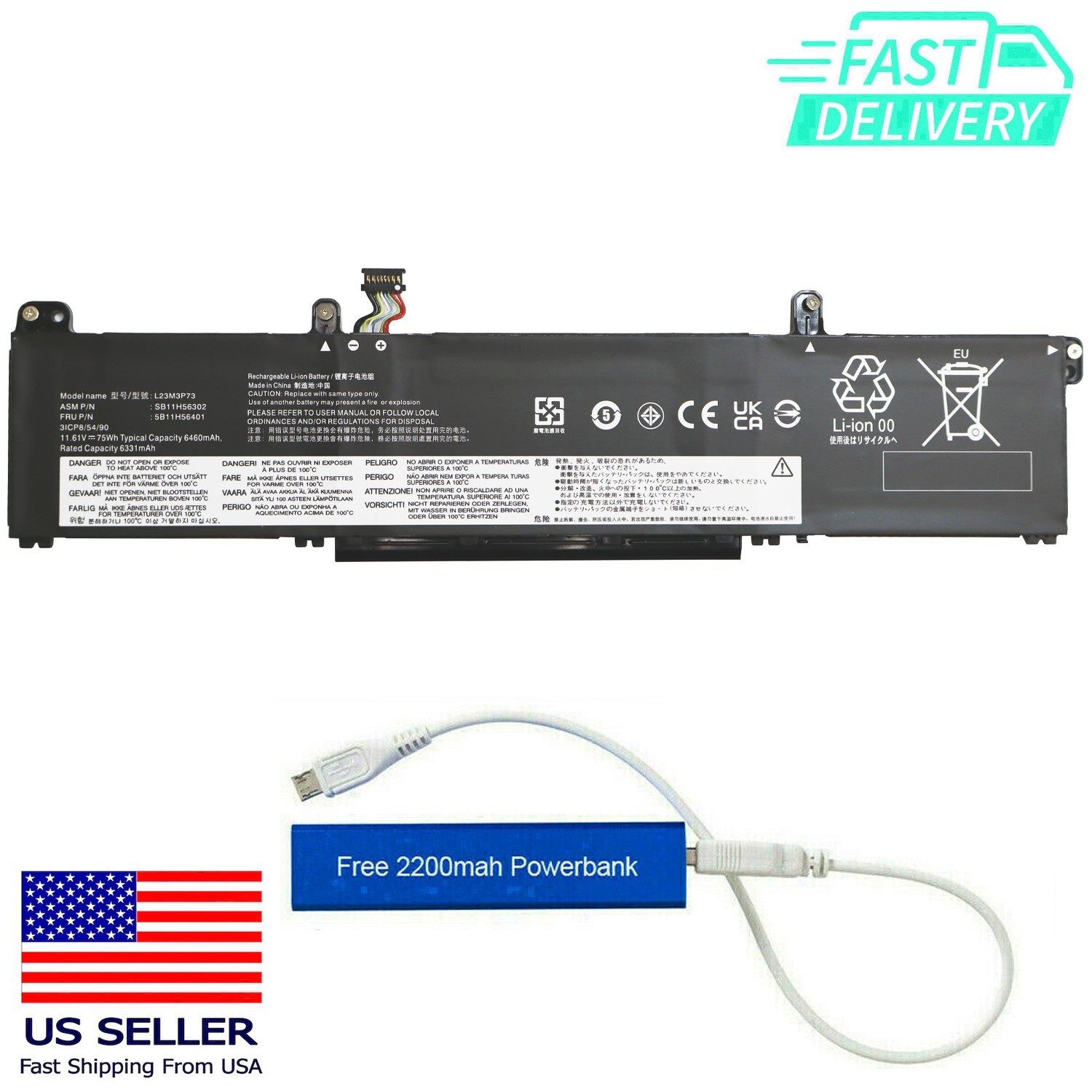 L23M3P73 5B11H56401 BATT THINKPAD P14S GEN 5 P16S GEN 3 75WH 5B11H56402 L23D3P74