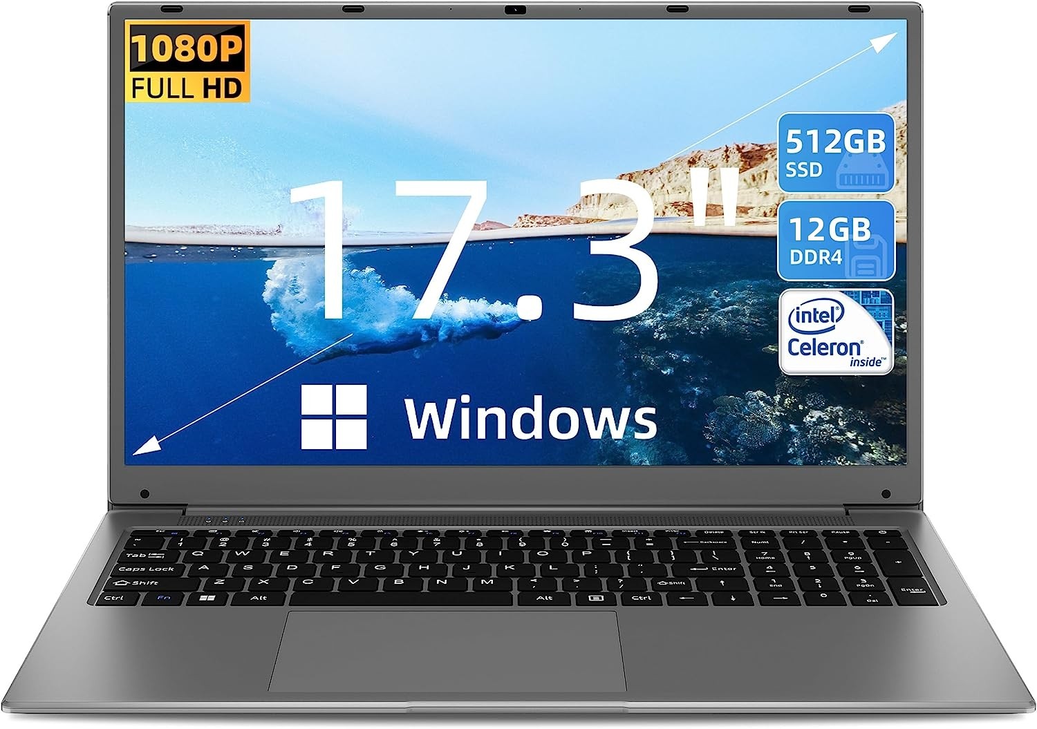 SGIN 17.3 inch Laptop 12GB RAM 512GB SSD Computer with Quad-Core Up to 2.9GHz