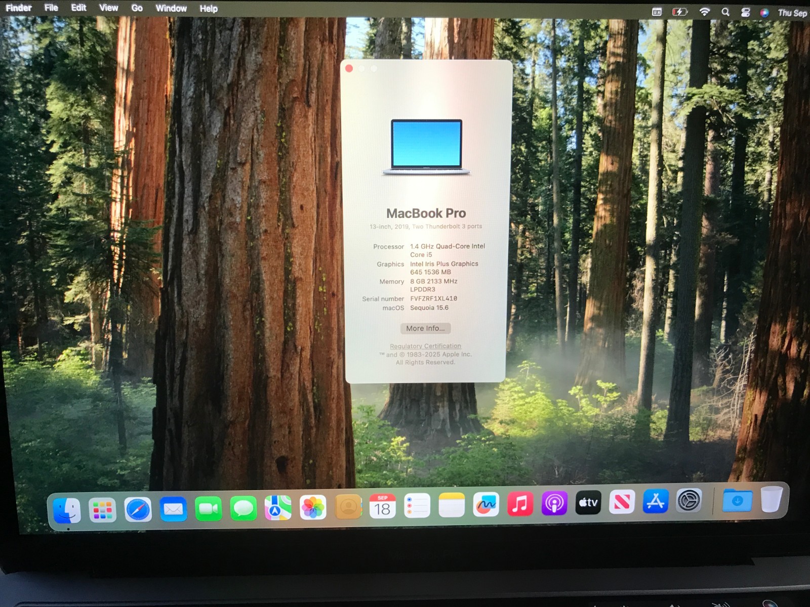 2019 Apple MacBook Pro 13.3″ i5 1.4GHz 8GB 256GB Gray A2159 USED #637