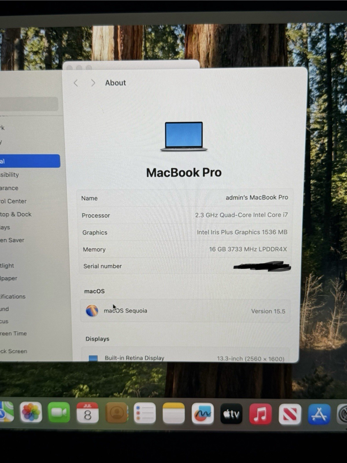 Apple MacBook Pro 13 A2251 2020 Intel Core I7 2.3GHz, 16GB RAM, 512GB SSD Retina