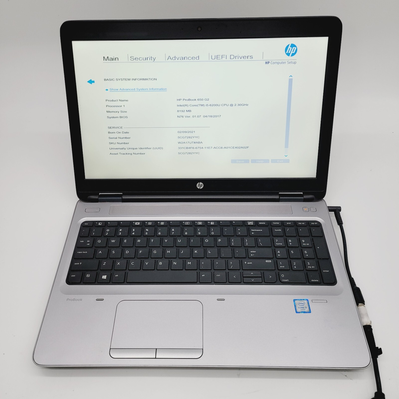 HP ProBook 650 G2 Core i5-6200U 2.3GHz 8GB RAM No HDD 15.6″ ***Boot to Bios